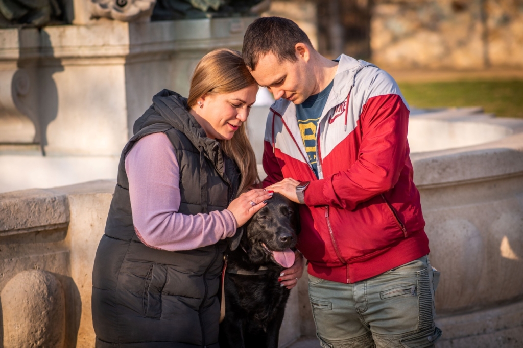 Zsófi and Tamás are petting Mokka