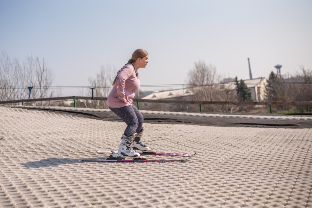 Zsófi training on an artificial ski slope